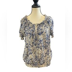 100% silk Floral Print Women's Top - Blue and Cream size M/L